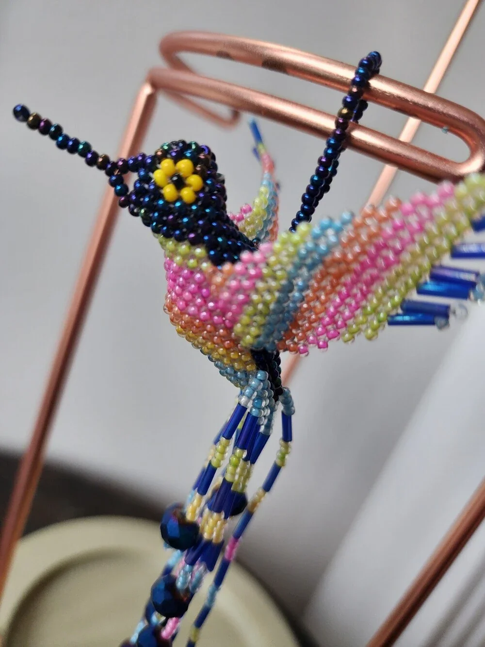 Huichol Beaded Hummingbird Key Chain Mexican Folk Art Bird 6” Sun Catcher A9